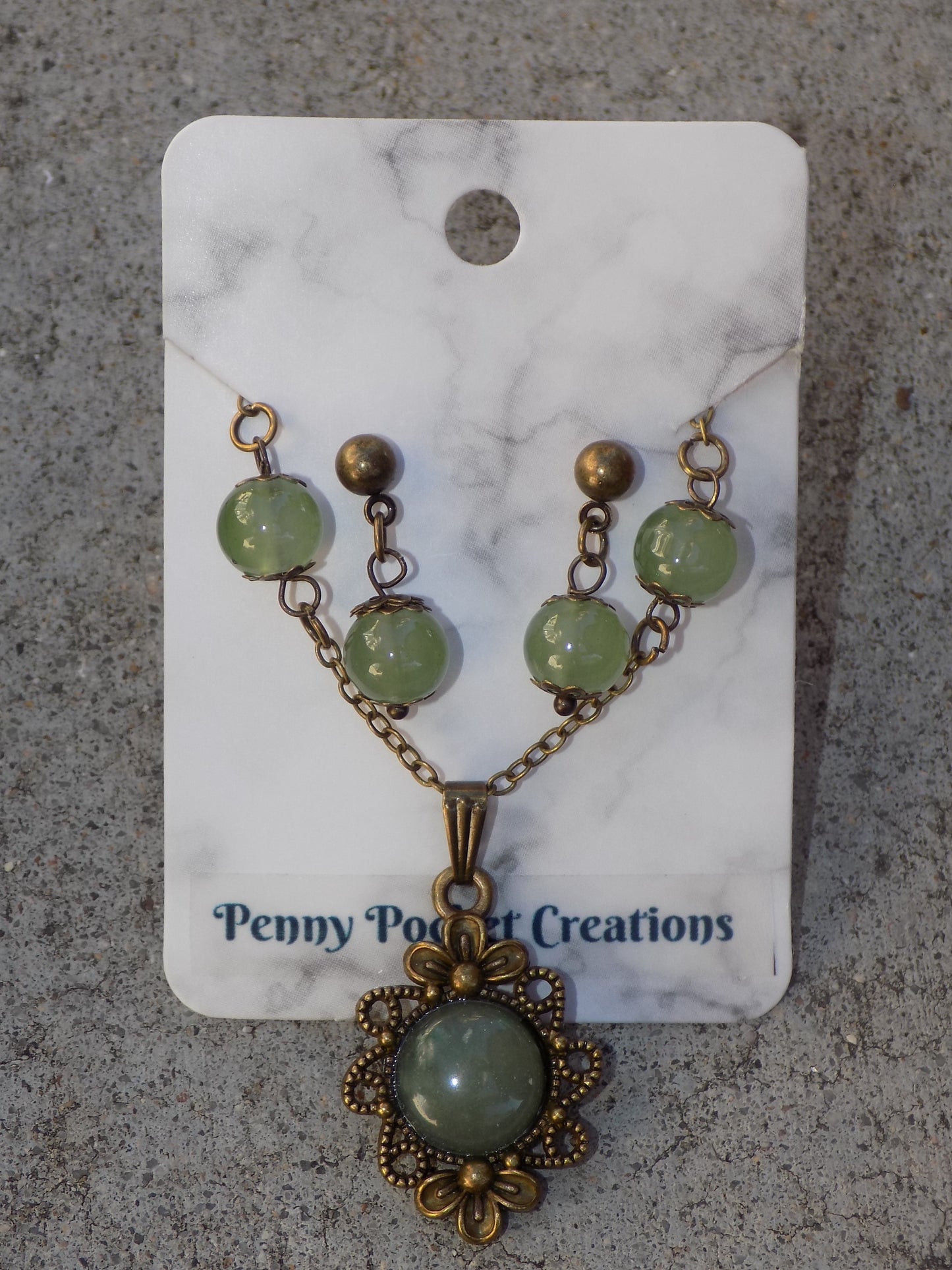 Bohemian Green Quartz Antique Bronze Necklace and Earrings