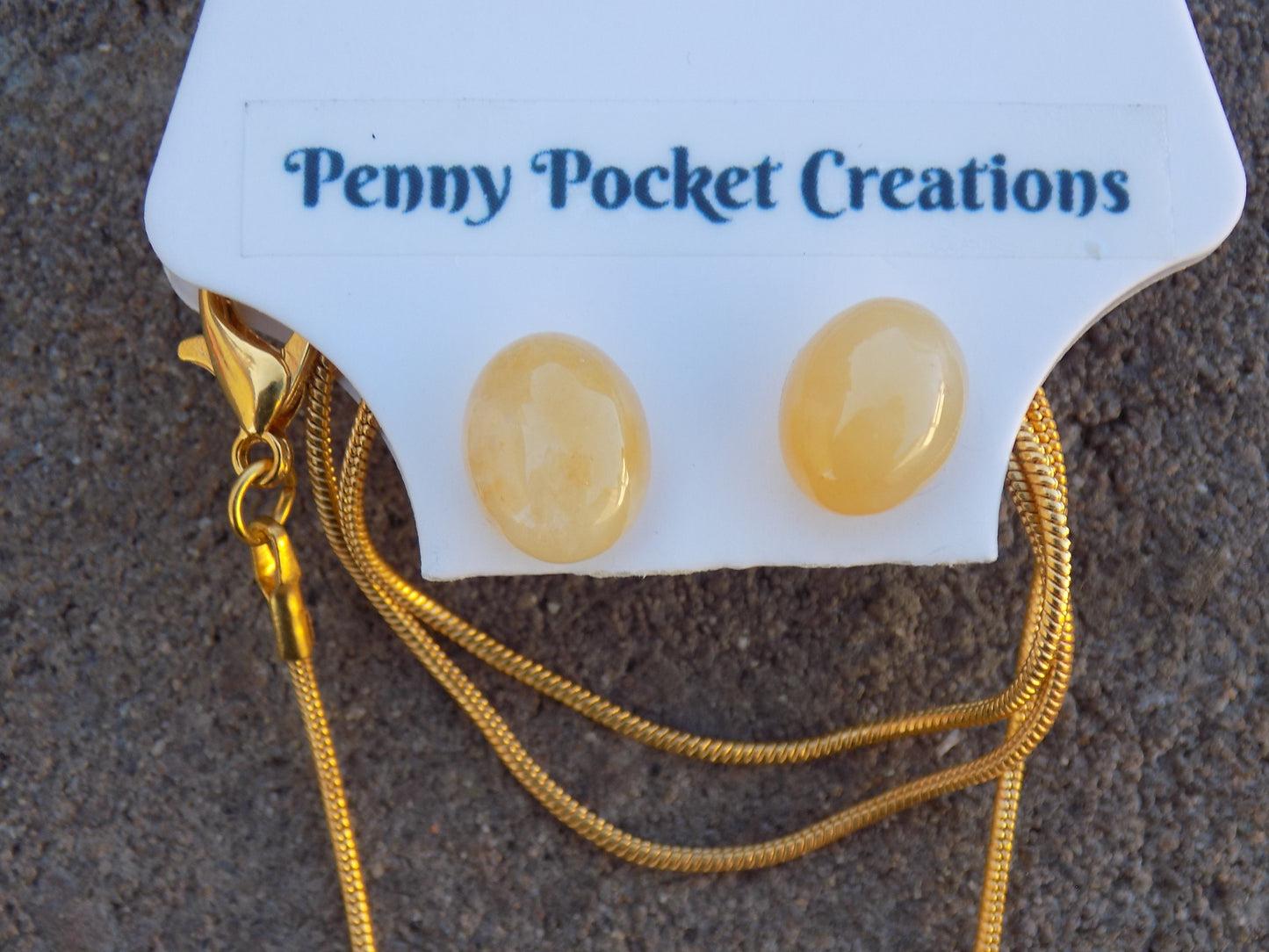Natural Stone 13x18mm Oval Pendant Golden Snake Chain 8x10mm Earrings