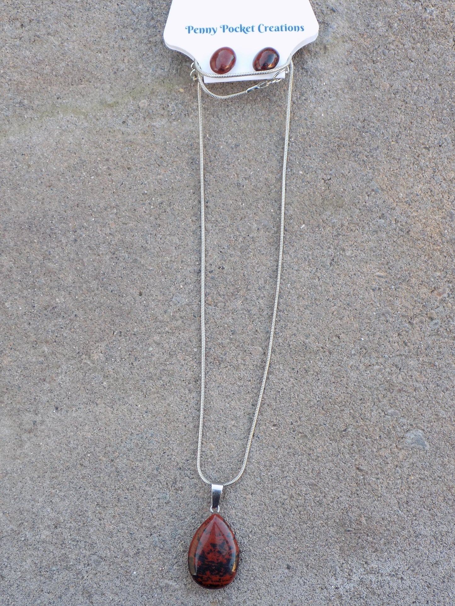 Natural Stone 18x25mm Teardrop Pendant Silvery Snake Chain 8x10mm Earrings