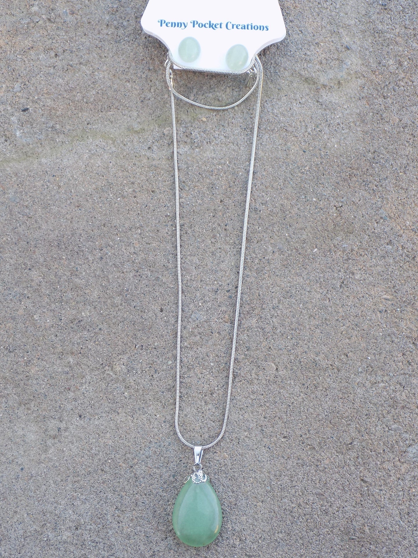 Natural Stone 18x25mm Teardrop Pendant Silvery Snake Chain 8x10mm Earrings