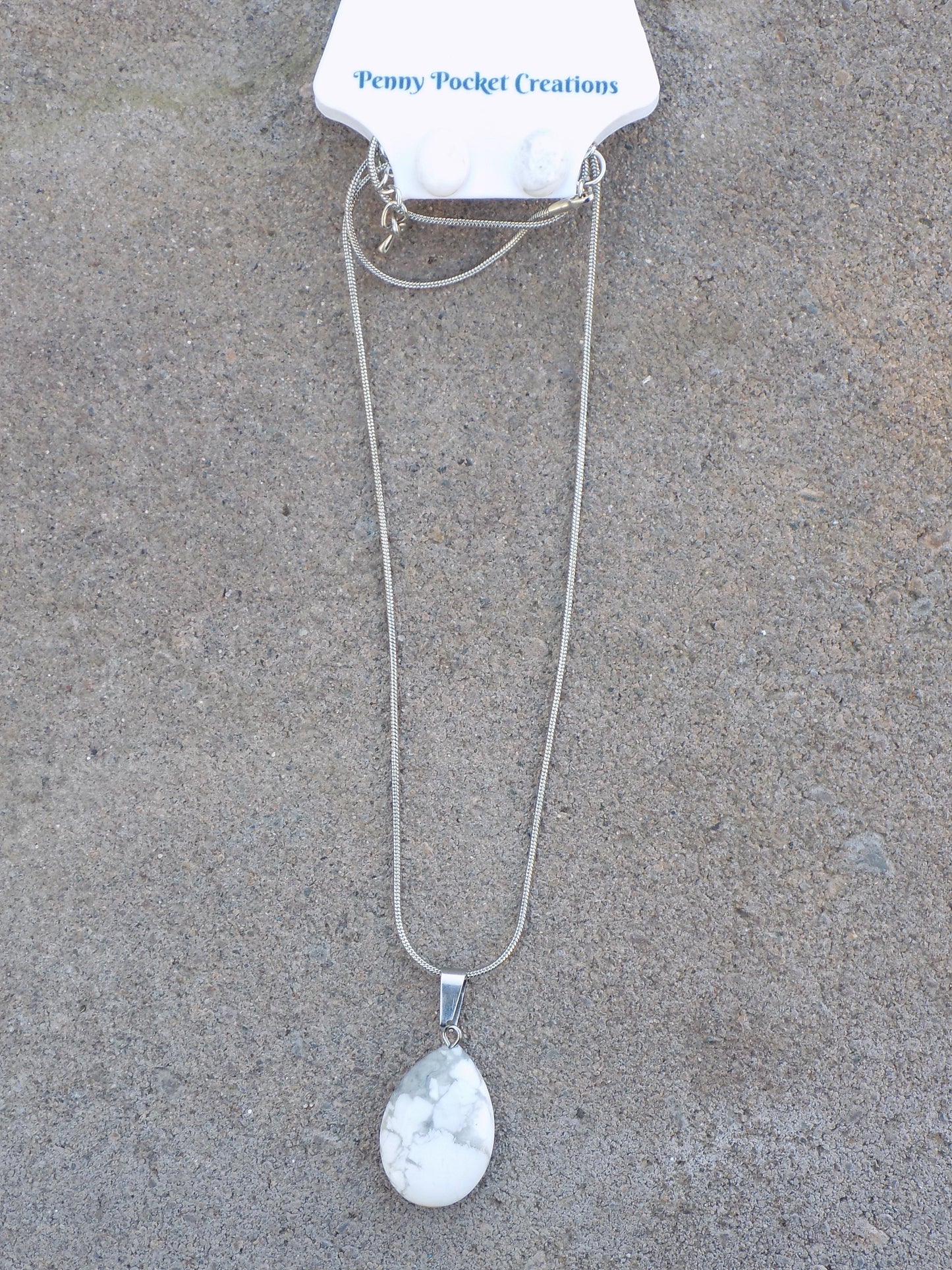 Natural Stone 18x25mm Teardrop Pendant Silvery Snake Chain 8x10mm Earrings