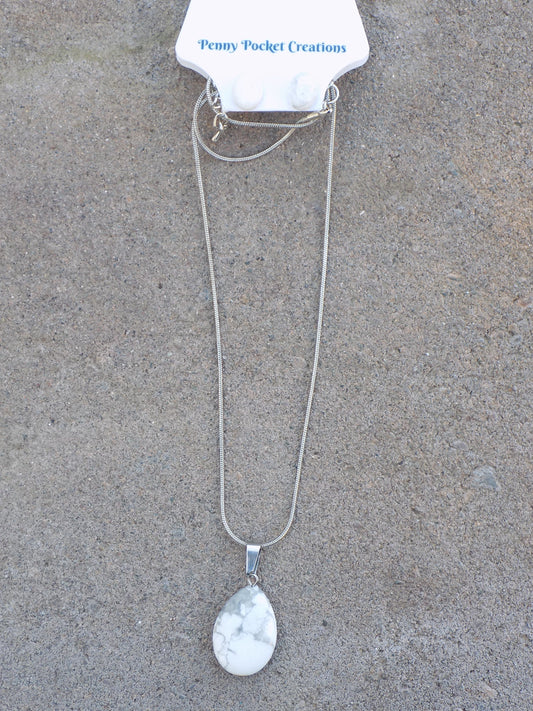Natural Stone 18x25mm Teardrop Pendant Silvery Snake Chain 8x10mm Earrings