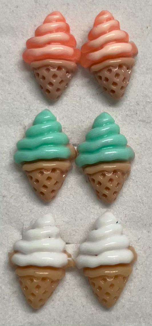 Earrings Resin Ice Cream Cones, Vanilla, Mint Green, Orange Sherbet
